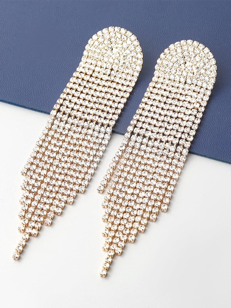 CHAIN ALLOY INLAY STONE LONG TASSEL EARRINGS - Cecilia`s Dresses