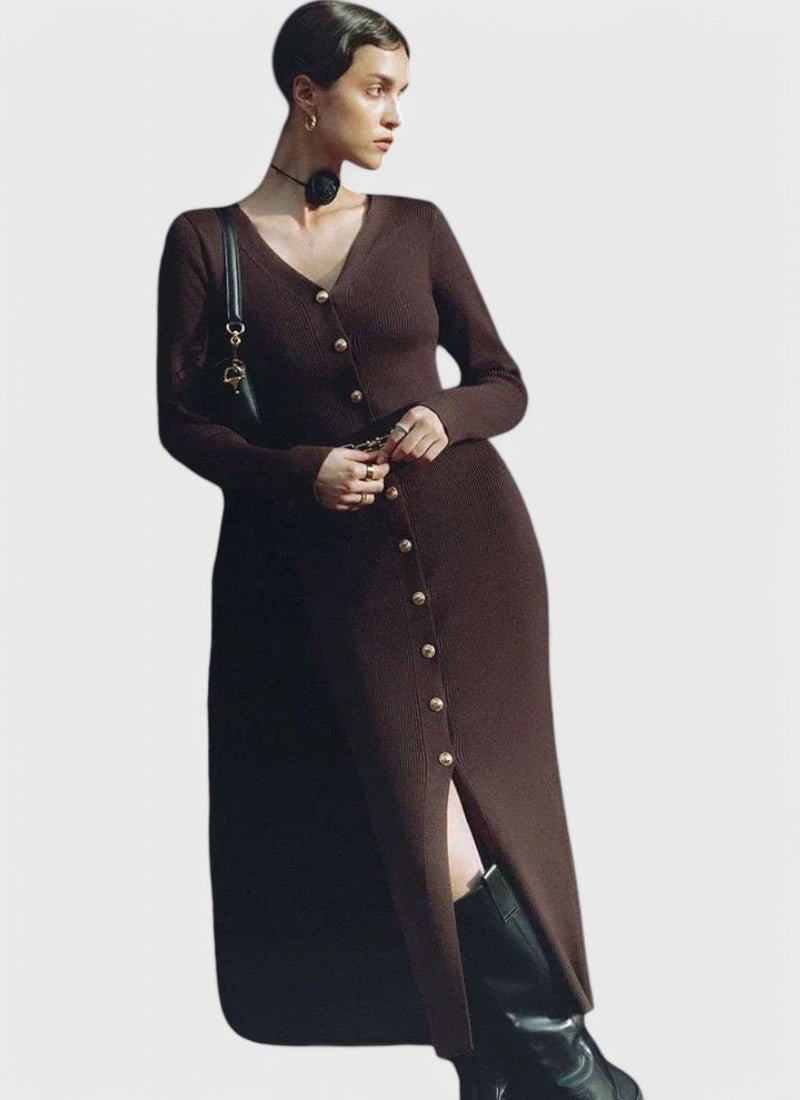 FLORINDA V - NECK KNIT DRESS - Cecilia`s Dresses