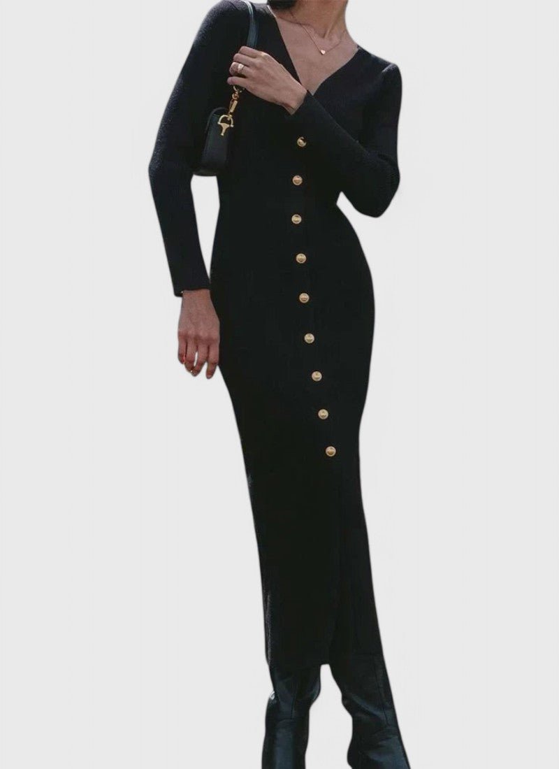 FLORINDA V - NECK KNIT DRESS - Cecilia`s Dresses