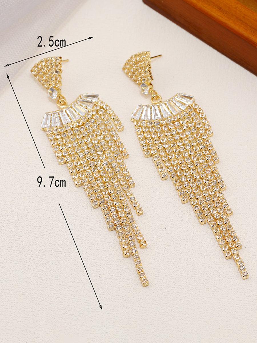 LONG RHINESTONE TASSEL DROP EARRINGS - Cecilia`s Dresses