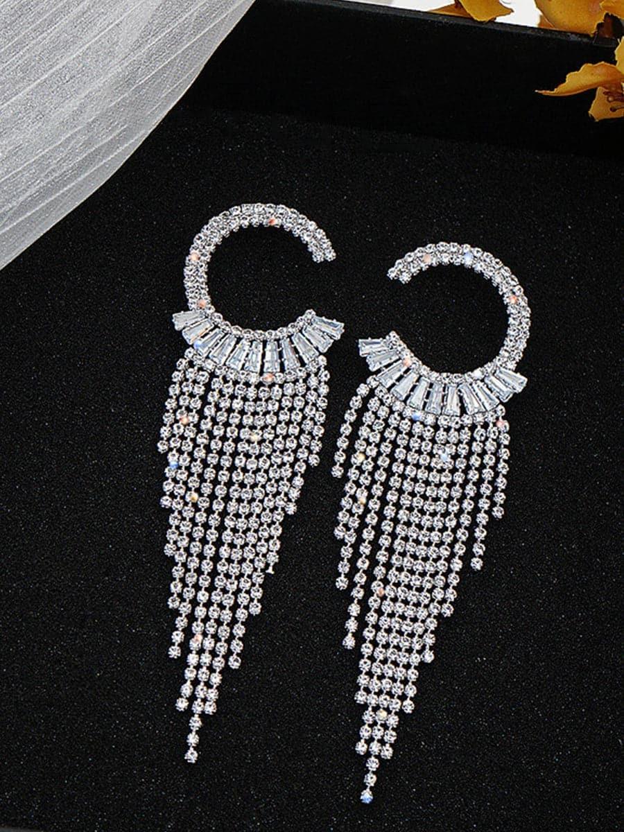 RHINESTONE SPARKLING TASSEL ZIRCON EARRINGS - Cecilia`s Dresses