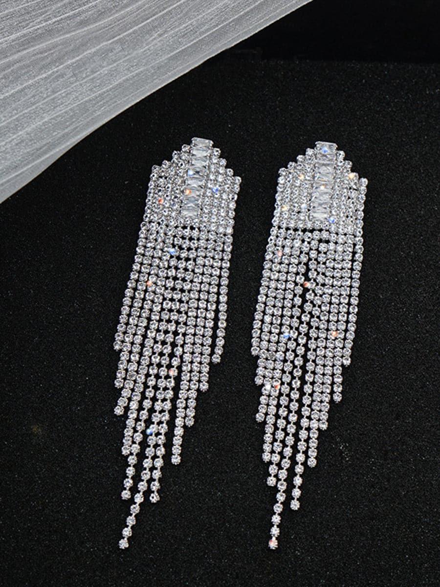 RHINESTONE SPARKLING TASSEL ZIRCON EARRINGS - Cecilia`s Dresses