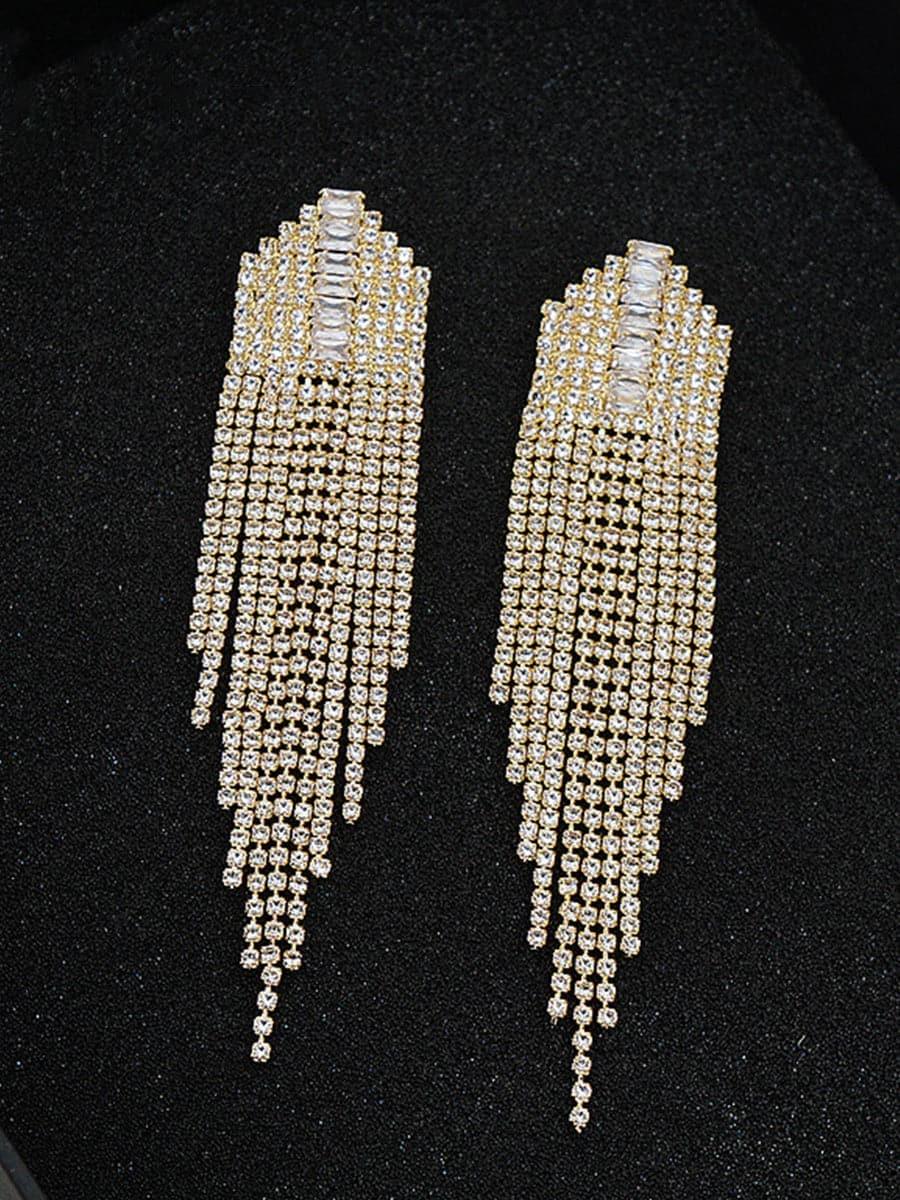 RHINESTONE SPARKLING TASSEL ZIRCON EARRINGS - Cecilia`s Dresses