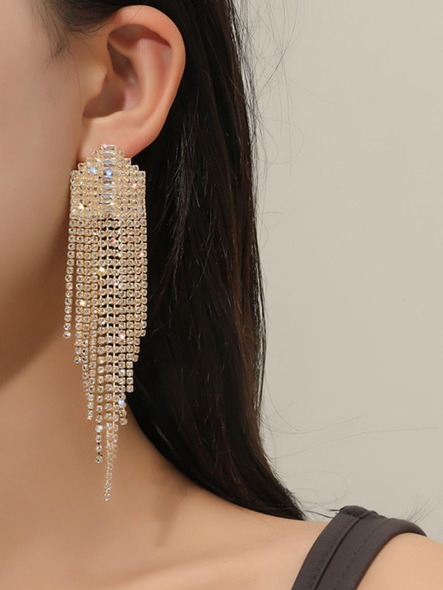 RHINESTONE SPARKLING TASSEL ZIRCON EARRINGS - Cecilia`s Dresses
