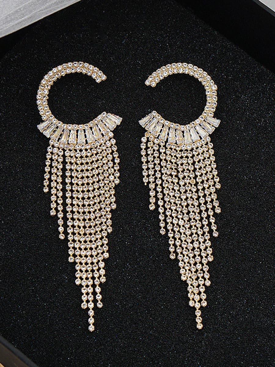 RHINESTONE SPARKLING TASSEL ZIRCON EARRINGS - Cecilia`s Dresses