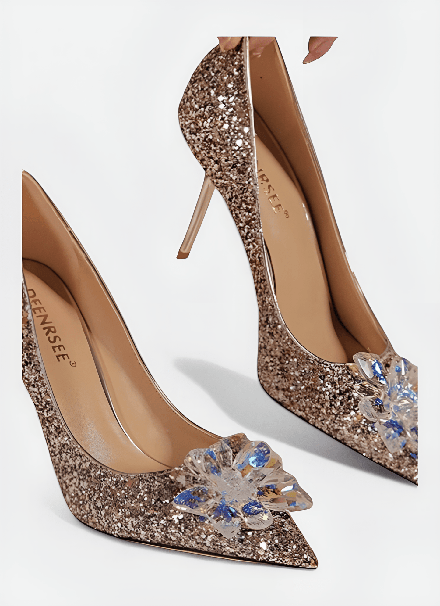 SHINE INLAY CRYSTAL FLOWER BANQUET WEDDING THIN HIGH HEELS - Cecilia`s Dresses