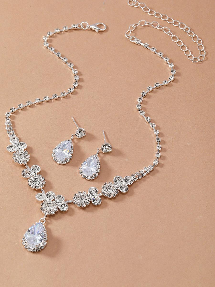SHINY PEAR CUT STONE NECKLACE EARRING SET - Cecilia`s Dresses