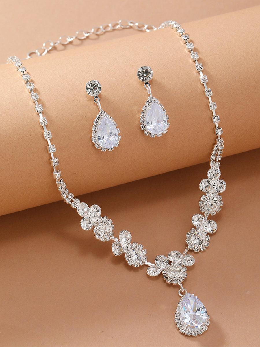 SHINY PEAR CUT STONE NECKLACE EARRING SET - Cecilia`s Dresses