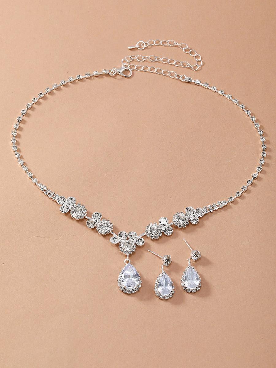 SHINY PEAR CUT STONE NECKLACE EARRING SET - Cecilia`s Dresses