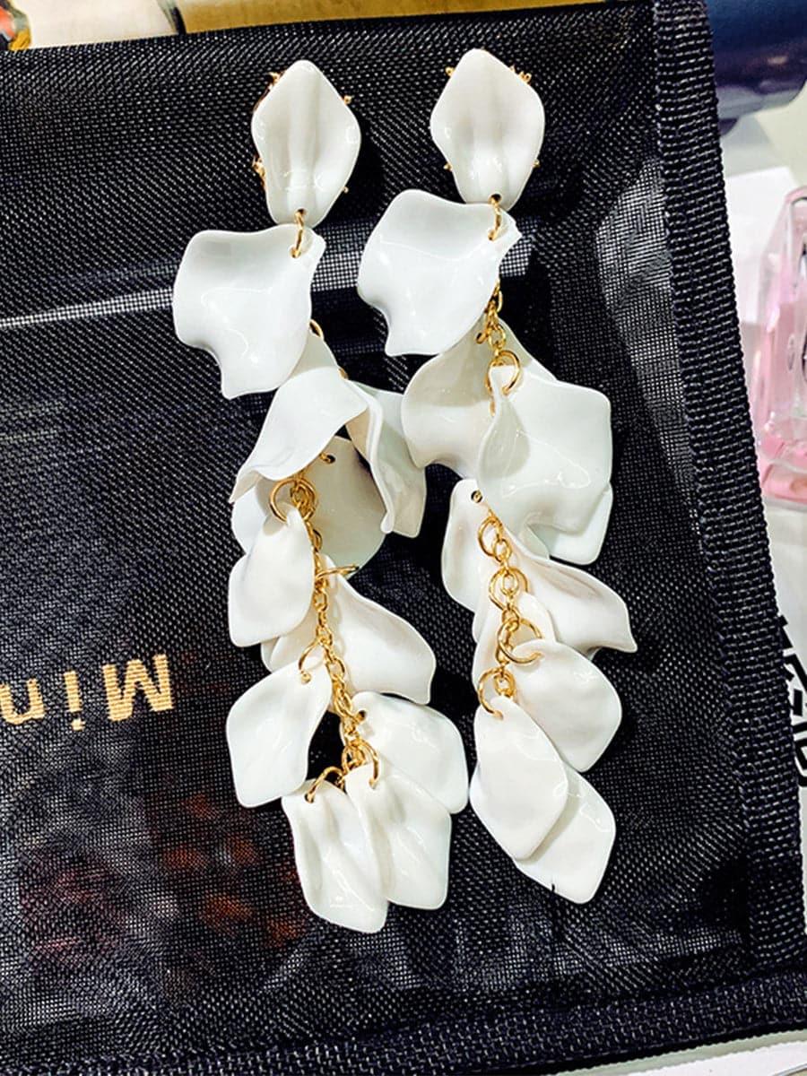 SILVER POST ROSE PETAL EARRINGS - Cecilia`s Dresses