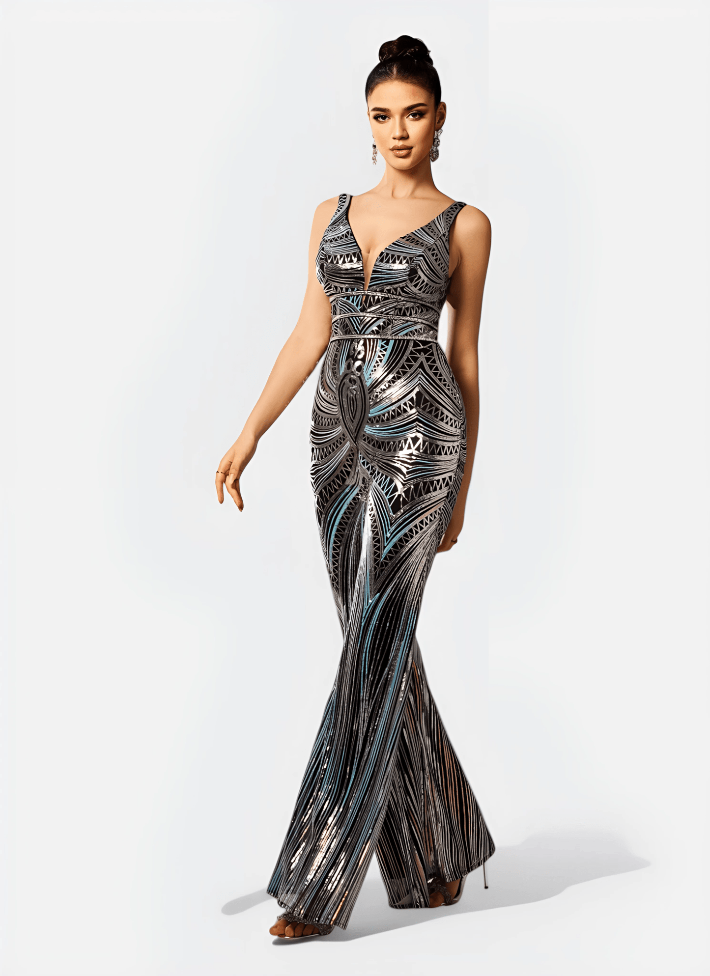 Sleeveless Cutout Sequin Jumpsuits - Cecilia`s Dresses