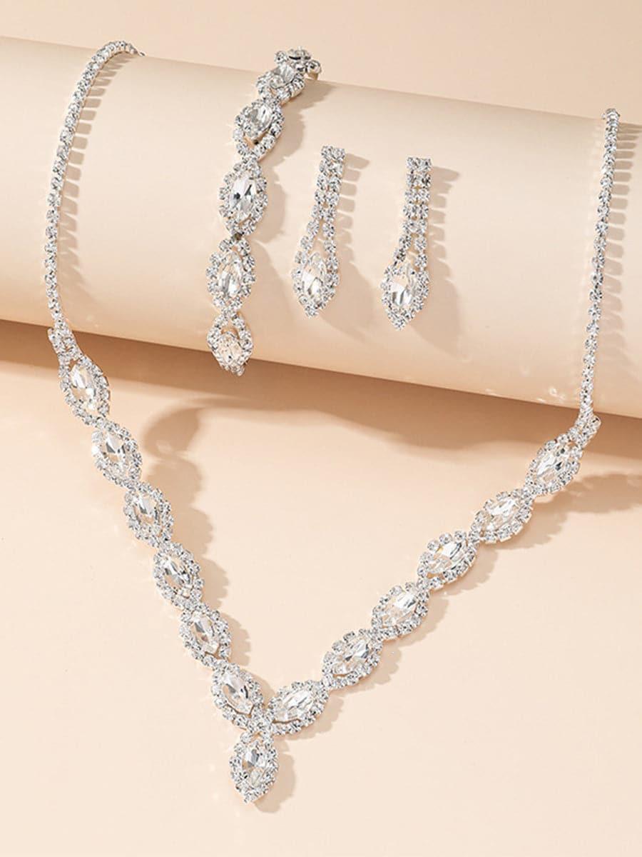 SPARKLING RHINESTONE NECKLACE EARRINGS BRACELET SET - Cecilia`s Dresses