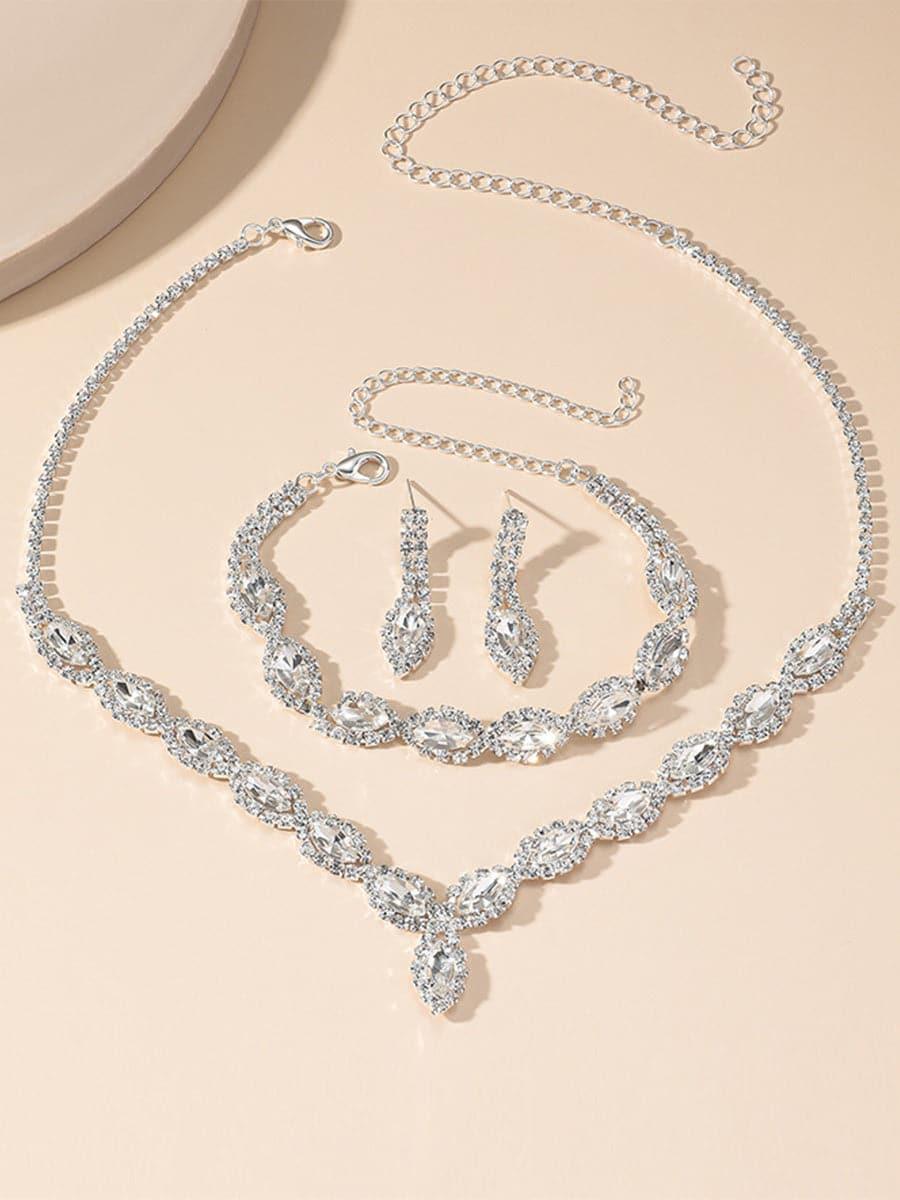 SPARKLING RHINESTONE NECKLACE EARRINGS BRACELET SET - Cecilia`s Dresses