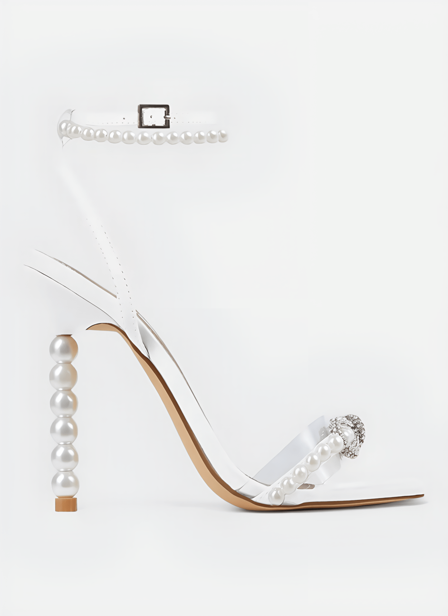 SQUARE HEAD RHINESTONE BOW PEARL HIGH HEELS - Cecilia`s Dresses
