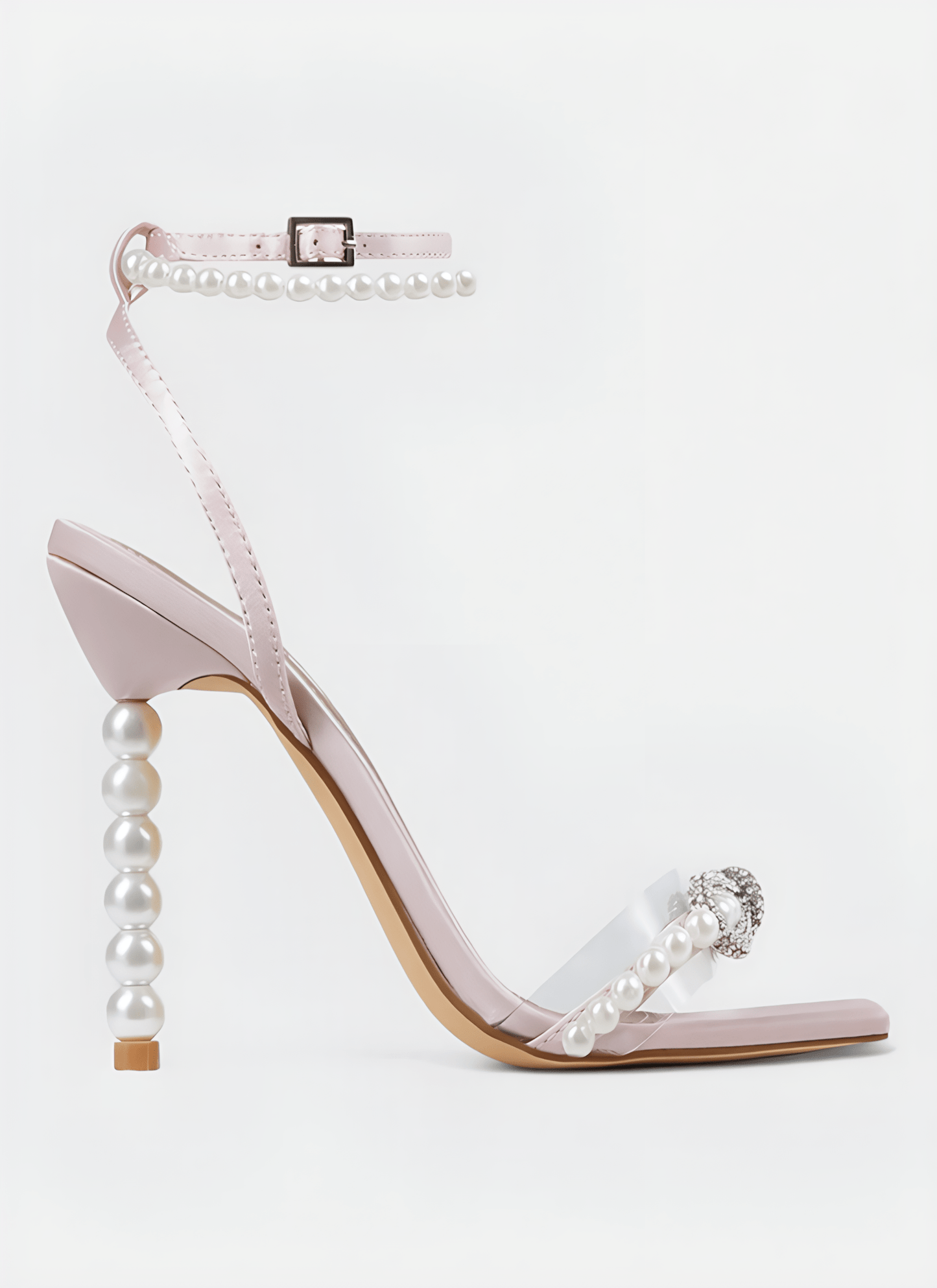 SQUARE HEAD RHINESTONE BOW PEARL HIGH HEELS - Cecilia`s Dresses