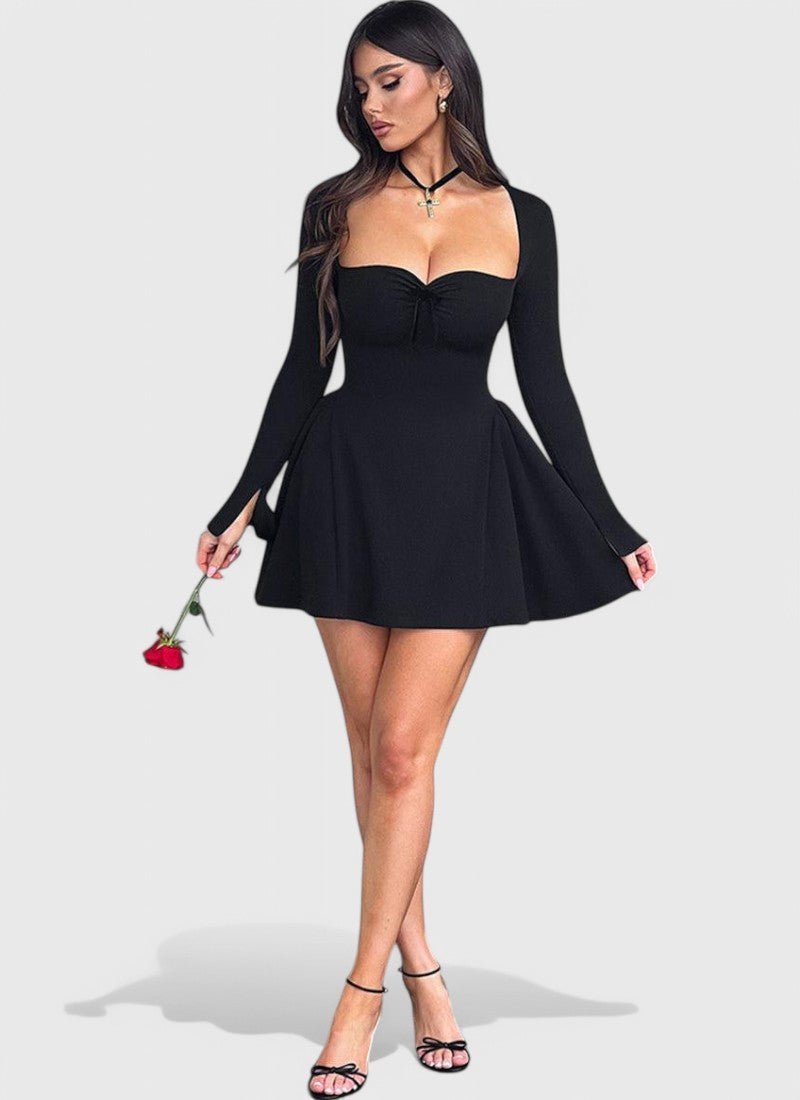 SWEETHEART NECK LONG SLEEVE A - LINE DRESS - Cecilia`s Dresses