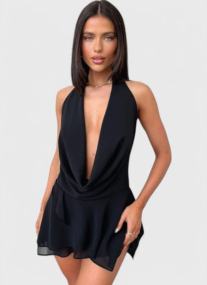 AMARA DRAPED V - NECK MINI DRESS - Cecilia`s Dresses