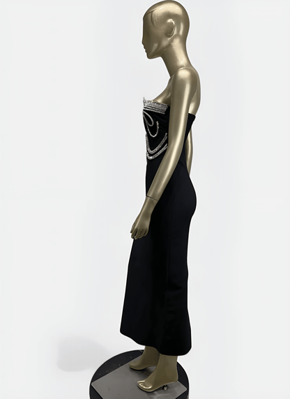 BLACK STRAPLESS BANDAGE DRESS WITH APPLIQUÉS - Cecilia`s Dresses
