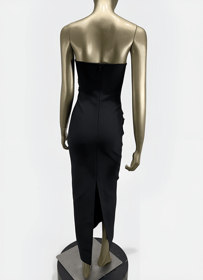 BLACK STRAPLESS BANDAGE DRESS WITH APPLIQUÉS - Cecilia`s Dresses