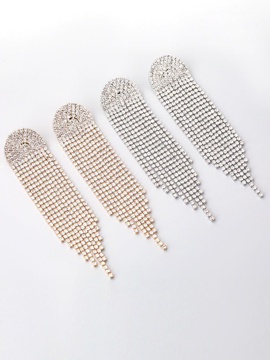 CHAIN ALLOY INLAY STONE LONG TASSEL EARRINGS - Cecilia`s Dresses