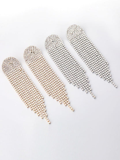 CHAIN ALLOY INLAY STONE LONG TASSEL EARRINGS - Cecilia`s Dresses