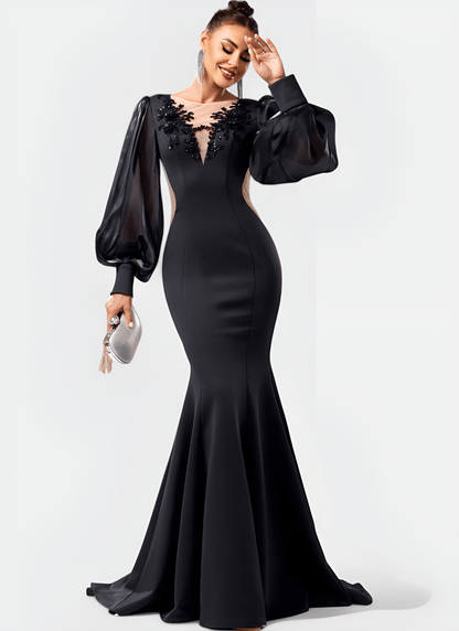 ELEGANT LANTERN SLEEVE MERMAID LONG DRESS - Cecilia`s Dresses