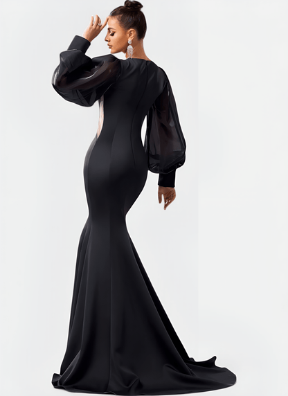 ELEGANT LANTERN SLEEVE MERMAID LONG DRESS - Cecilia`s Dresses