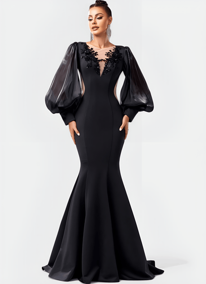 ELEGANT LANTERN SLEEVE MERMAID LONG DRESS - Cecilia`s Dresses