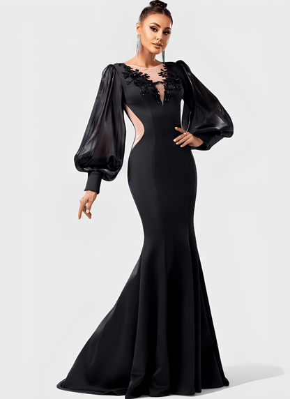 ELEGANT LANTERN SLEEVE MERMAID LONG DRESS - Cecilia`s Dresses