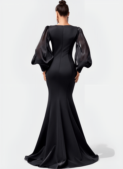 ELEGANT LANTERN SLEEVE MERMAID LONG DRESS - Cecilia`s Dresses