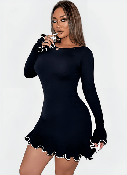 ELEGANT LONG SLEEVE KNIT DRESS WITH BACK ZIP - Cecilia`s Dresses