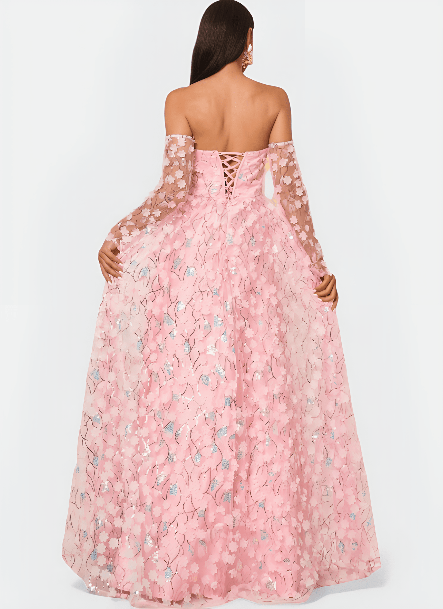FLORAL APPLIQUED STRAPLESS A - LINE DRESS - Cecilia`s Dresses