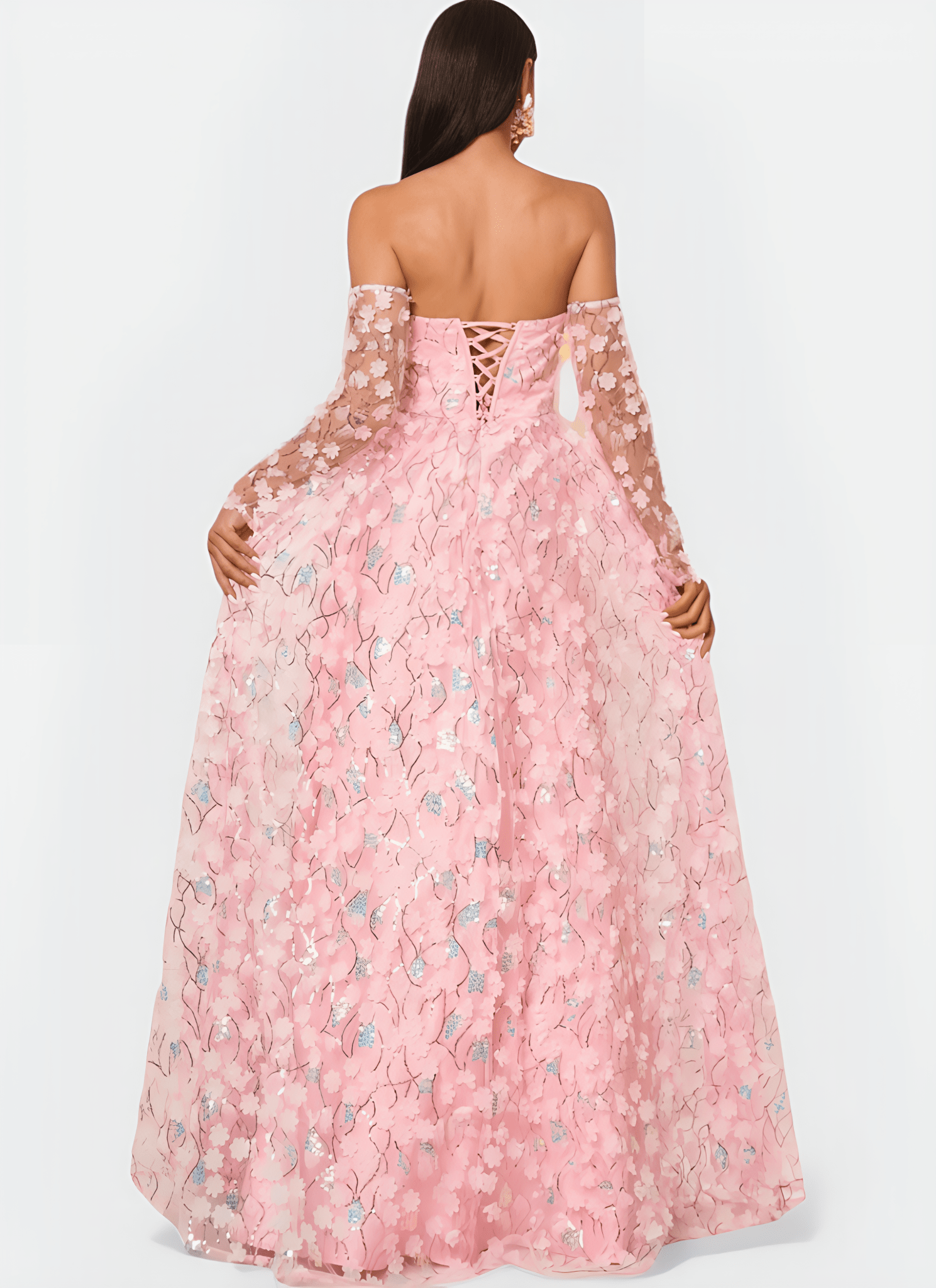 FLORAL APPLIQUED STRAPLESS A - LINE DRESS - Cecilia`s Dresses
