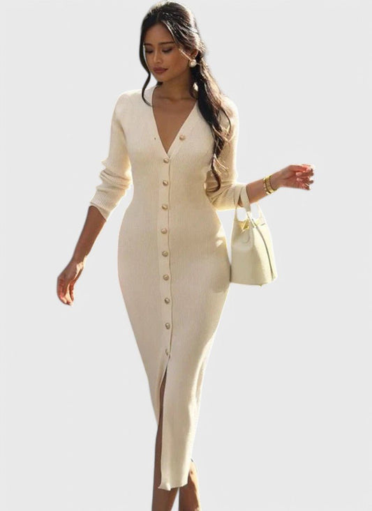 FLORINDA V - NECK KNIT DRESS - Cecilia`s Dresses