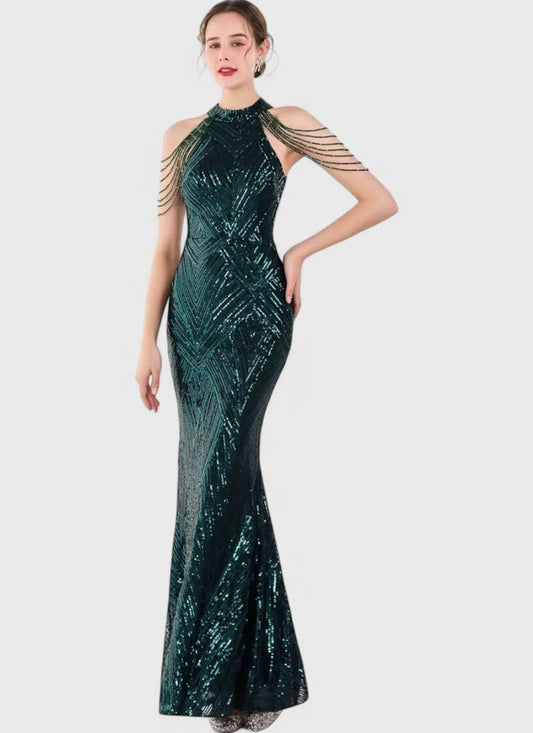HALTER SEQUIN MERMAID LONG DRESS - Cecilia`s Dresses