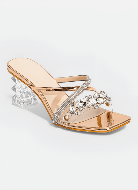 INLAY STONE SQUARE HEAD CRYSTAL THICK HOMECOMING HEELS - Cecilia`s Dresses