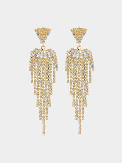 LONG RHINESTONE TASSEL DROP EARRINGS - Cecilia`s Dresses