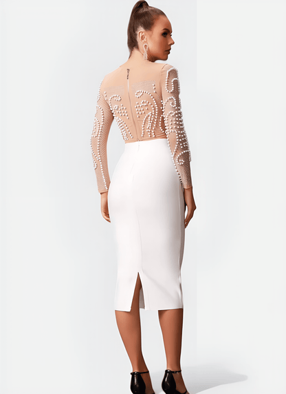 MID - CALF SLIM FIT SOLID DRESS WITH BUTTONS IN SPANDEX NYLON - Cecilia`s Dresses