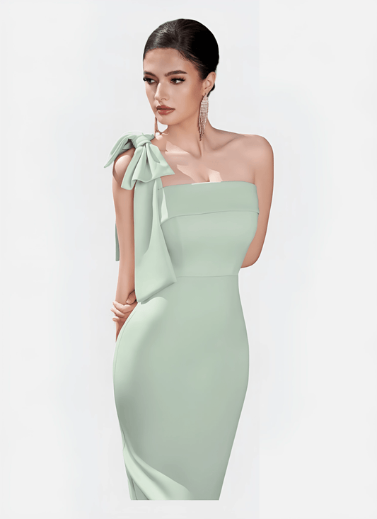 MINT KNOT ONE SHOULDER BODYCON COCKTAIL DRESS - Cecilia`s Dresses