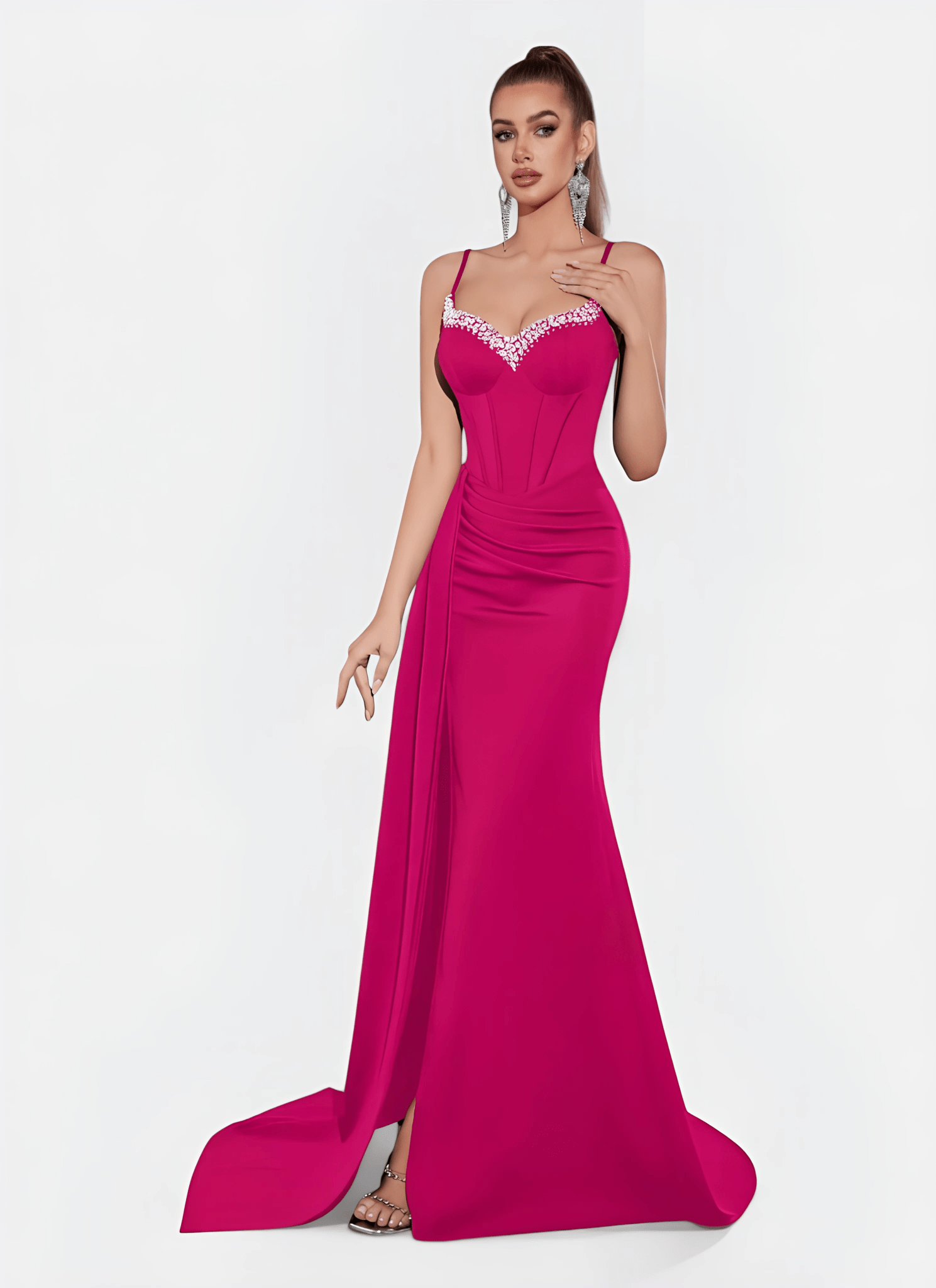 NAVY SWEETHEART NECK CORSET SPLIT EVENING DRESS - Cecilia`s Dresses