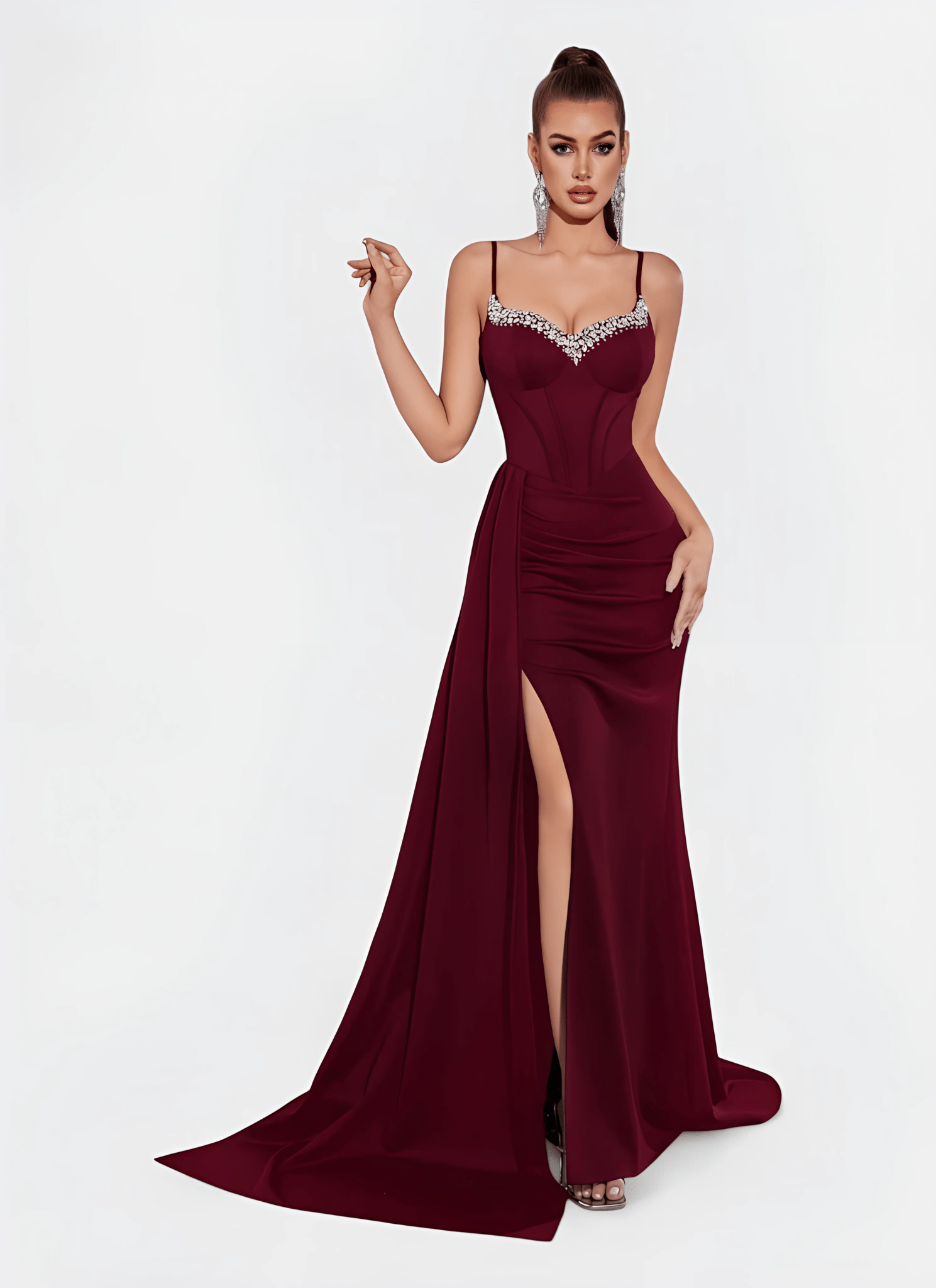 NAVY SWEETHEART NECK CORSET SPLIT EVENING DRESS - Cecilia`s Dresses