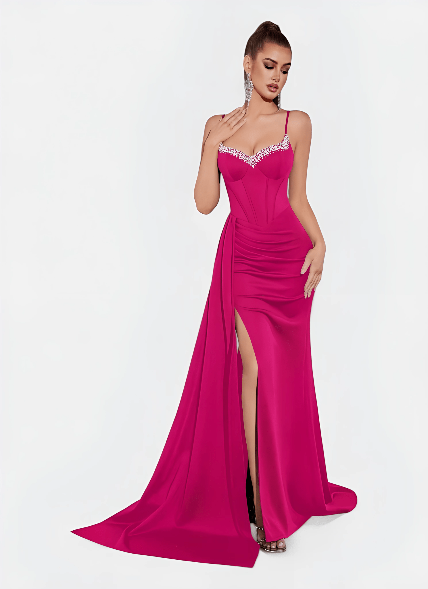 NAVY SWEETHEART NECK CORSET SPLIT EVENING DRESS - Cecilia`s Dresses