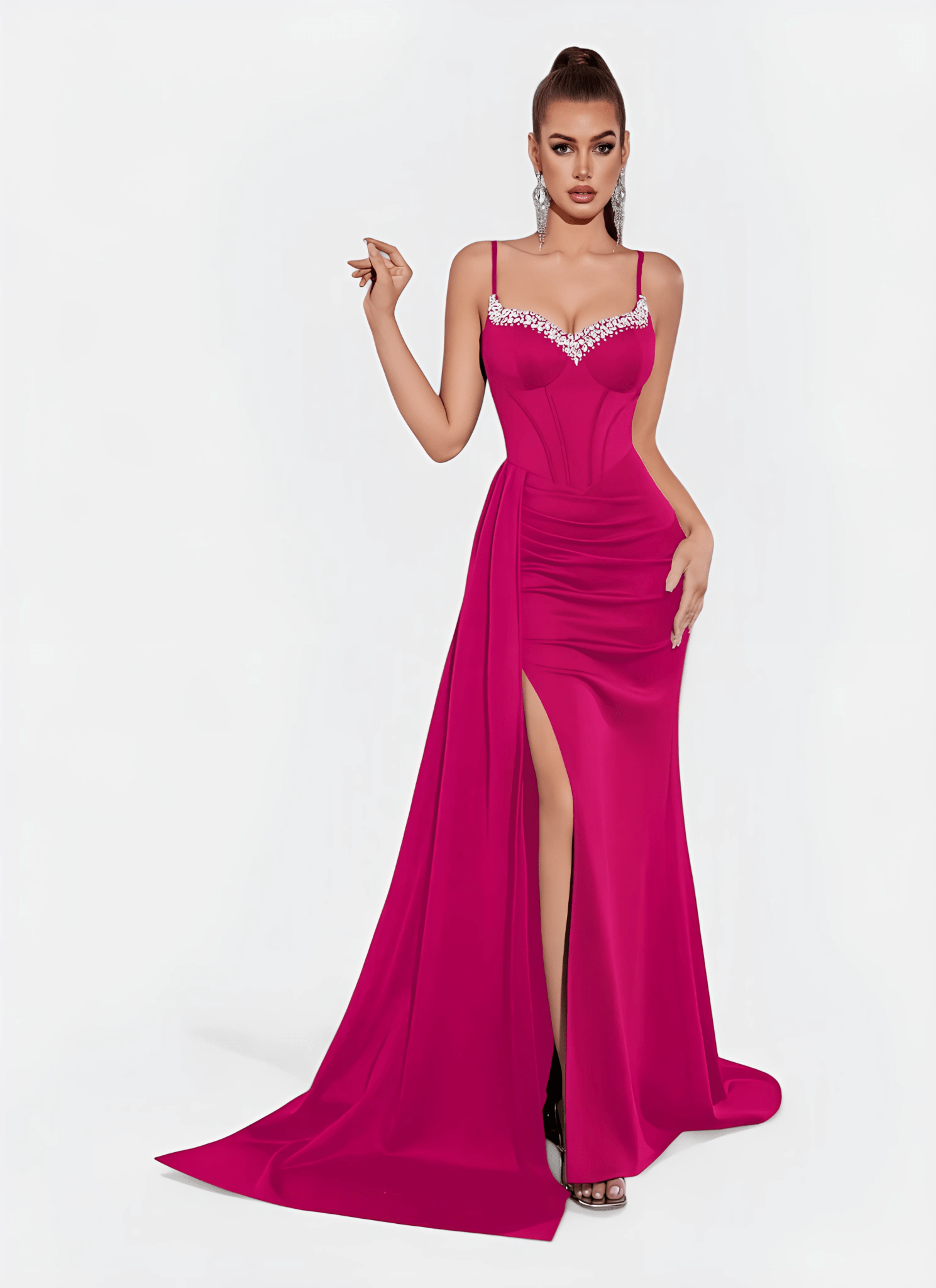 NAVY SWEETHEART NECK CORSET SPLIT EVENING DRESS - Cecilia`s Dresses
