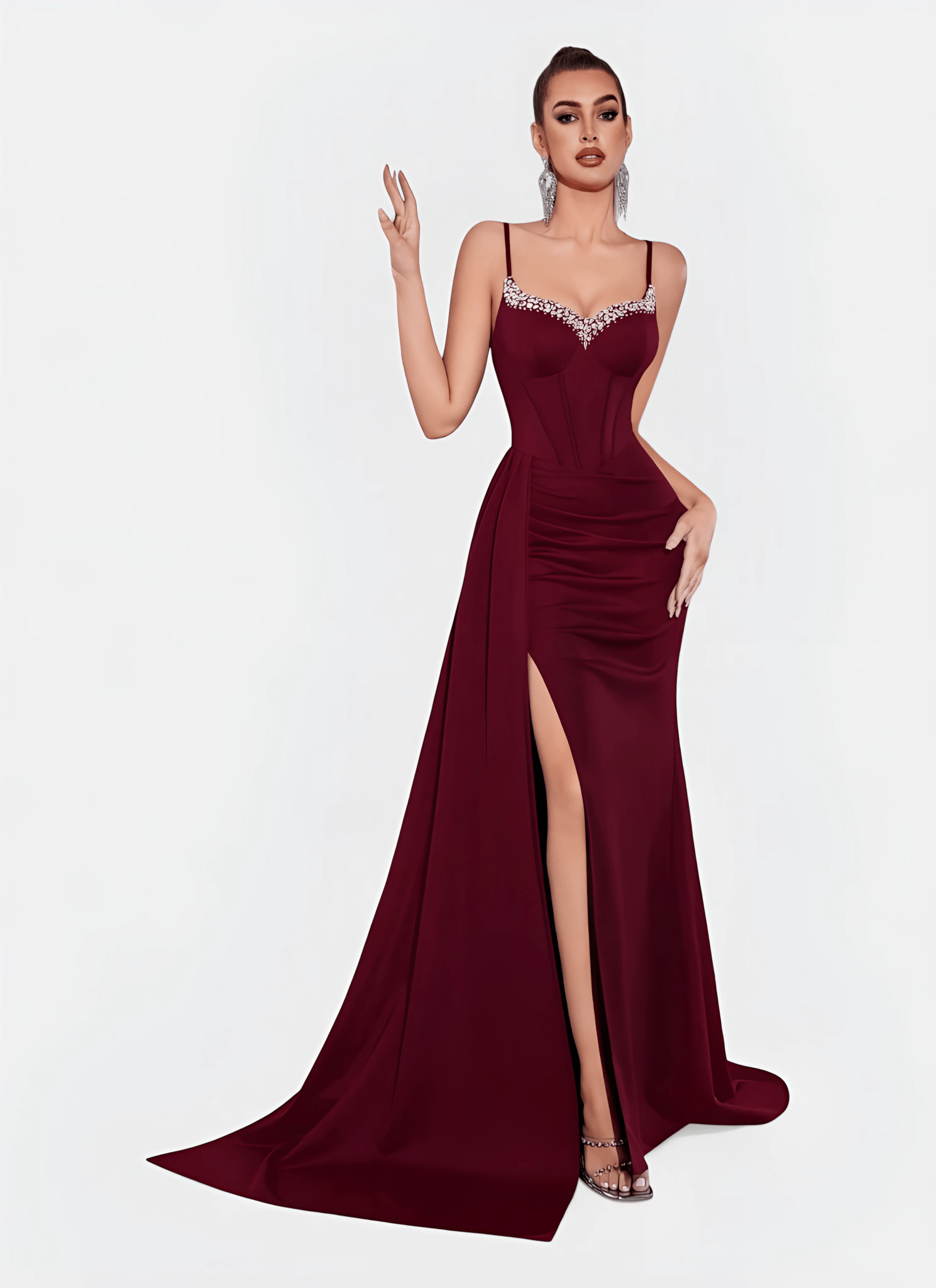 NAVY SWEETHEART NECK CORSET SPLIT EVENING DRESS - Cecilia`s Dresses