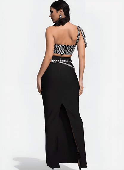NYLON SPANDEX DIAMOND SHEATH MAXI DRESS - Cecilia`s Dresses