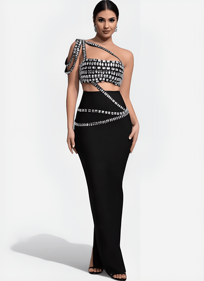 NYLON SPANDEX DIAMOND SHEATH MAXI DRESS - Cecilia`s Dresses