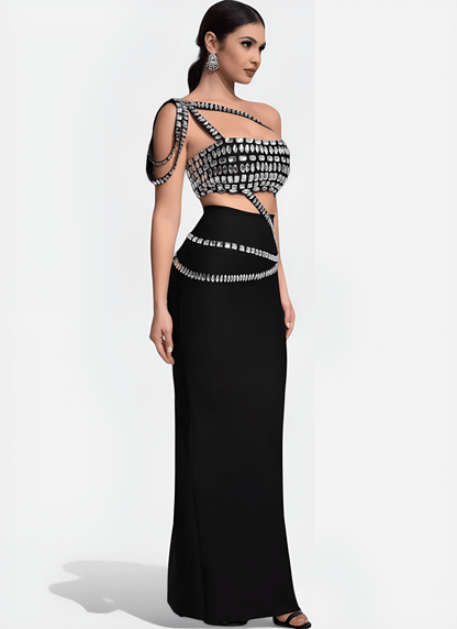 NYLON SPANDEX DIAMOND SHEATH MAXI DRESS - Cecilia`s Dresses