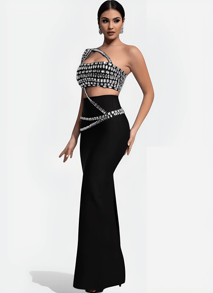 NYLON SPANDEX DIAMOND SHEATH MAXI DRESS - Cecilia`s Dresses