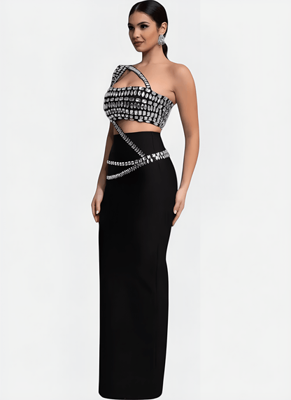 NYLON SPANDEX DIAMOND SHEATH MAXI DRESS - Cecilia`s Dresses