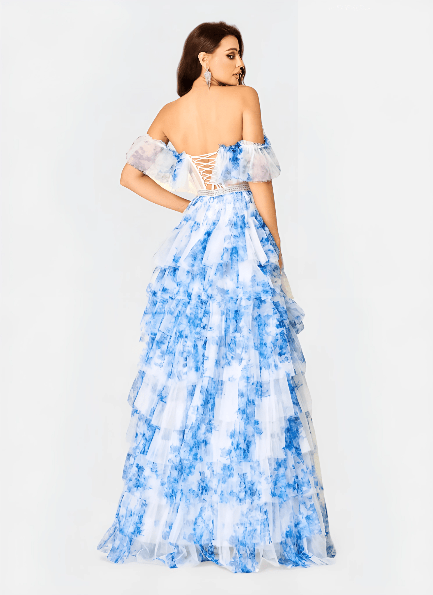 OFF - SHOULDER PRINTED A - LINE FLOOR - LENGTH DRESS - Cecilia`s Dresses